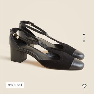 NIB J Crew Mollie Black T-Strap Suede Cutout Heels, 8M